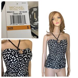 MICHAEL KORS BLACK
ANIMAL PRINT LOGO
RING BANDINI TANKINI
SWIMSUIT HALTER TOP S